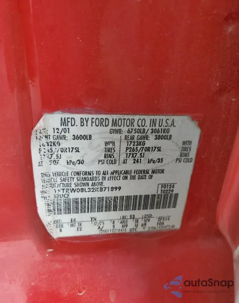 2002 Ford F150 Supercrew z USA, uszkodzony, nr VIN 1FTRW08L32KB71899